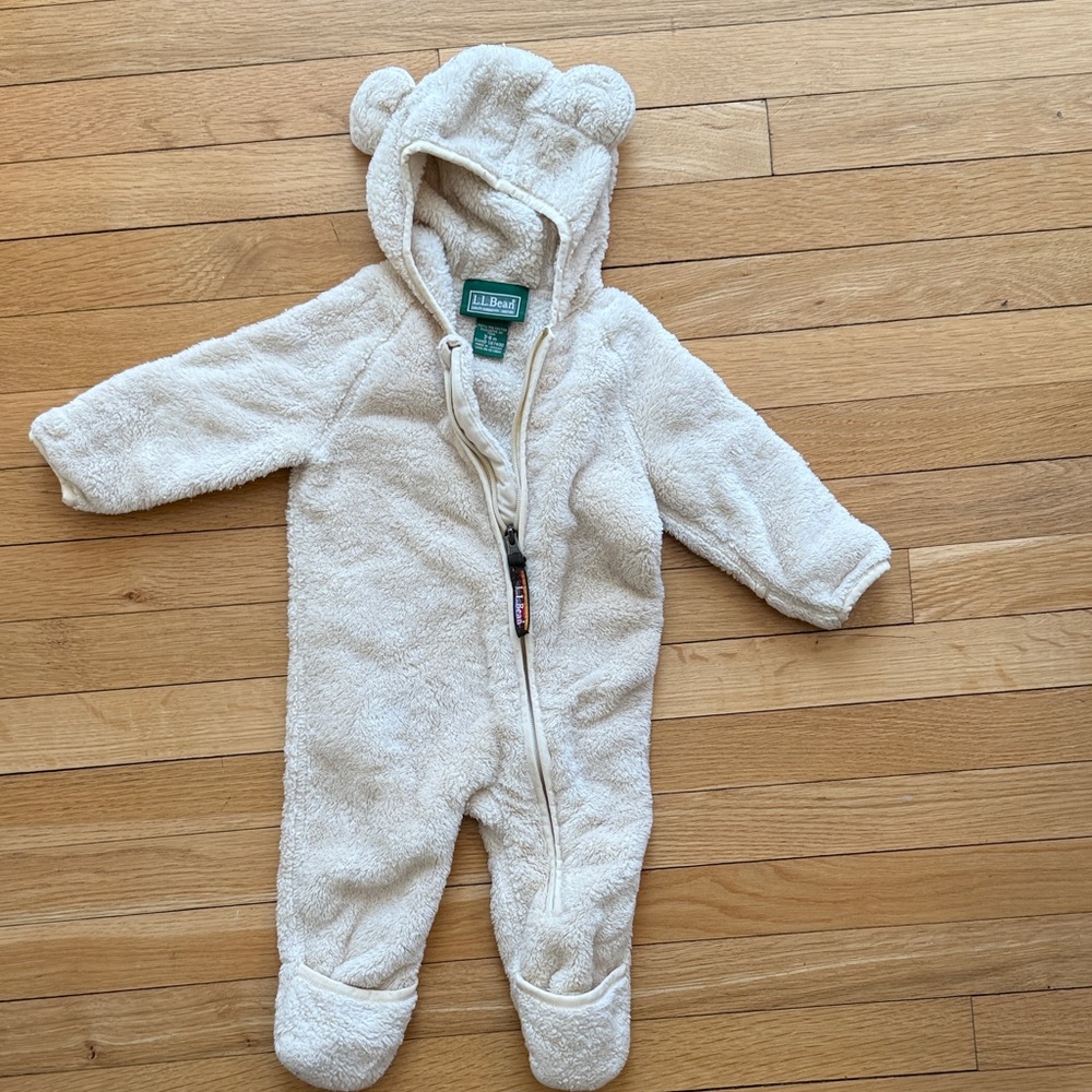 L.L. Bean Cream Sherpa Footed Baby One-Piece with Hood